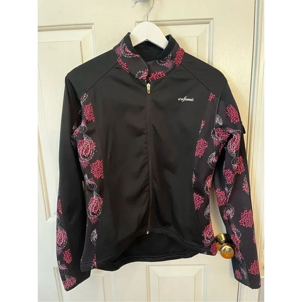 She Beest Black & Pink Paisley Bellissima Cycling Jacket sz M